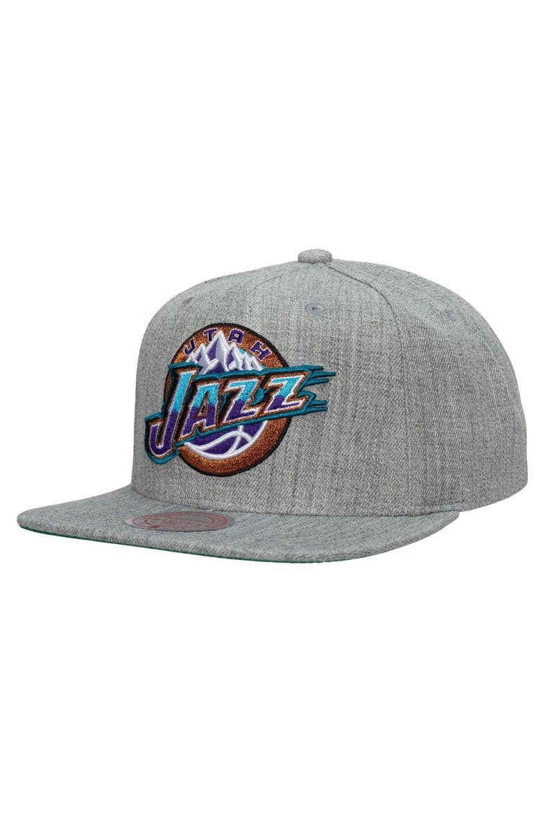Mitchell & Ness Men's Mitchell & Ness Heather Gray Utah Jazz Hardwood Classics 2.0 Snapback Hat, Main, color,