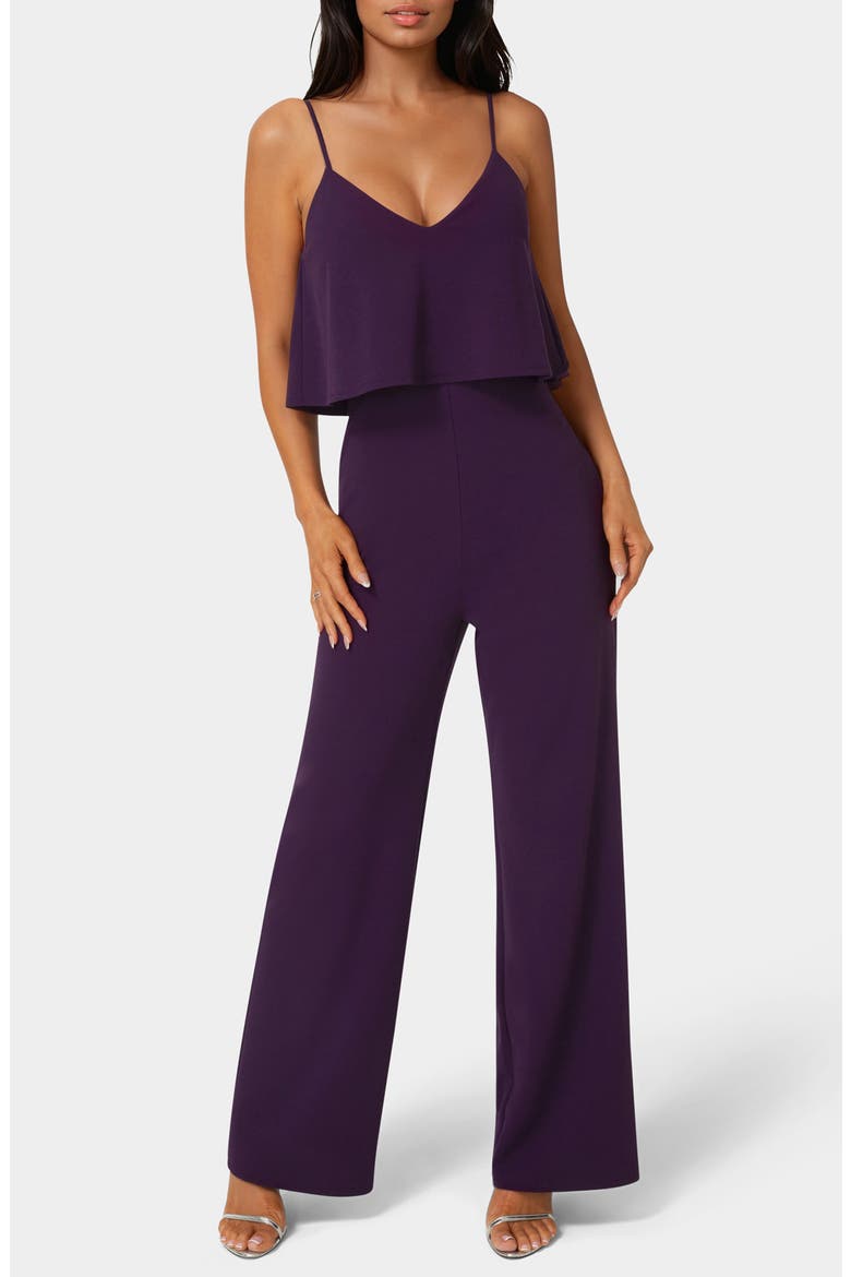 Ruffle Overlay Wide Leg Jumpsuit, Main, color, EGGPLANT