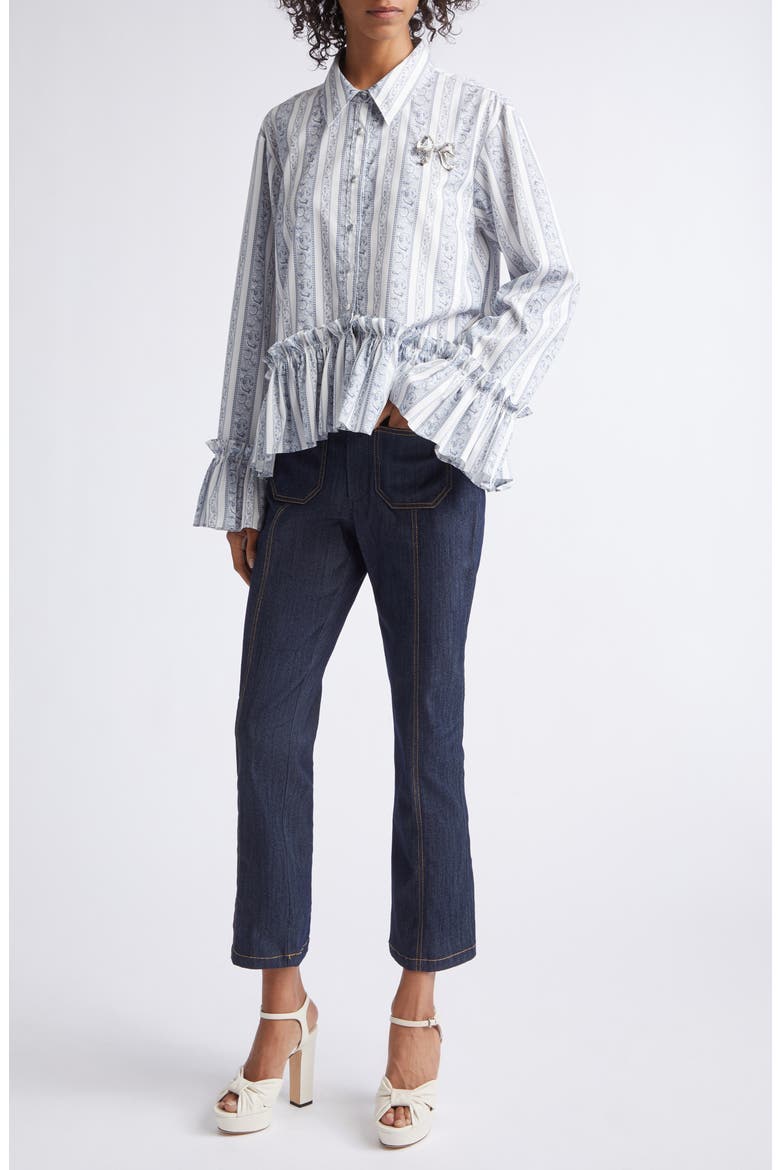 Daxel Striped Peplum Shirt, Alternate, color, IVORY/ MARINE BLUE
