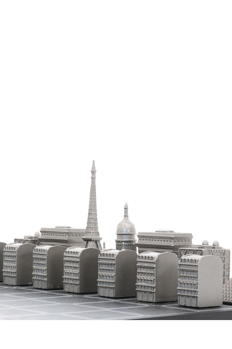 Chess Set Stainless Steel PARIS with Paris Map Board, Alternate, color, Black