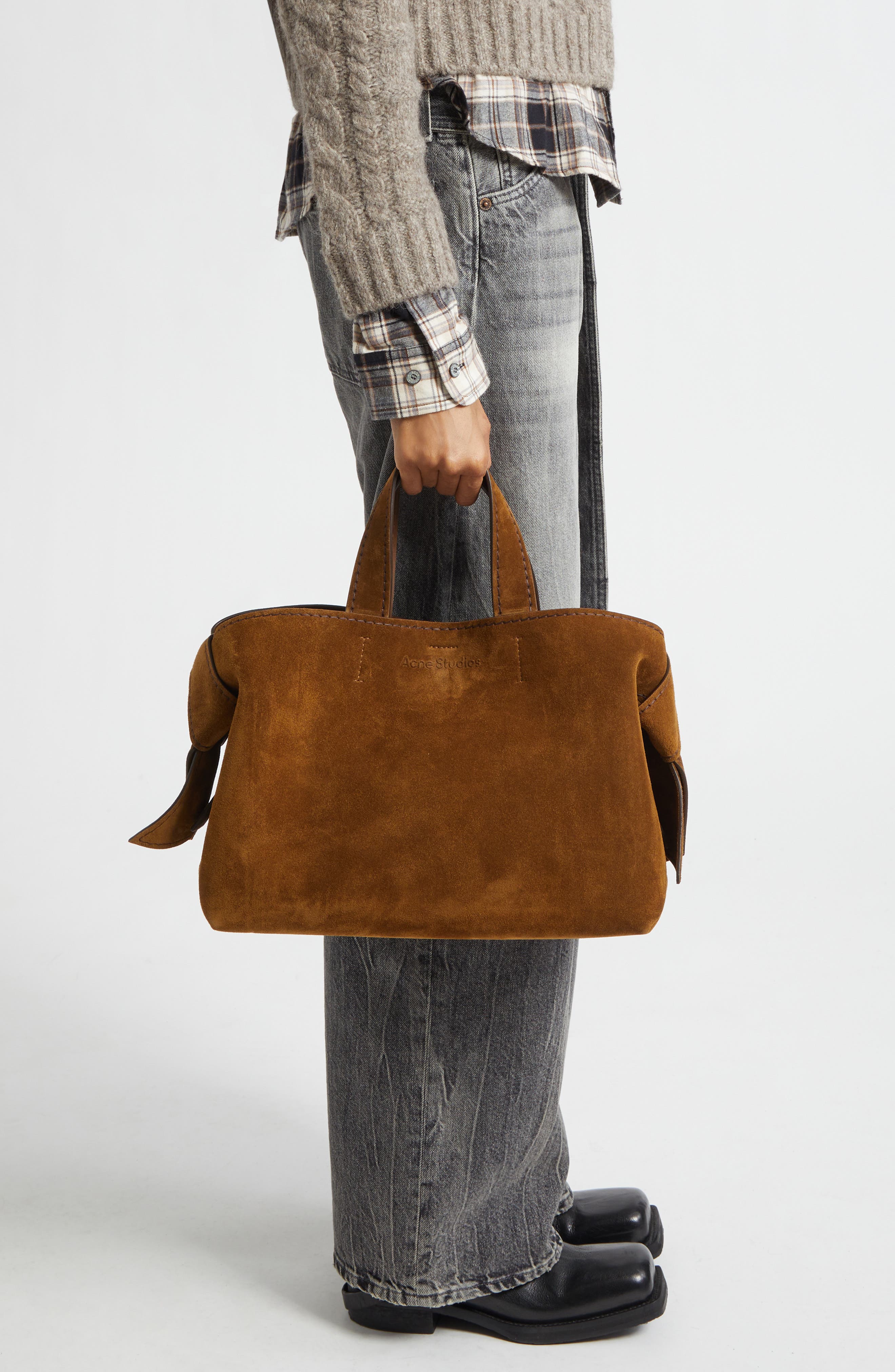 Acne Studios Musubi Suede Tote, Alternate, color, Cognac Brown