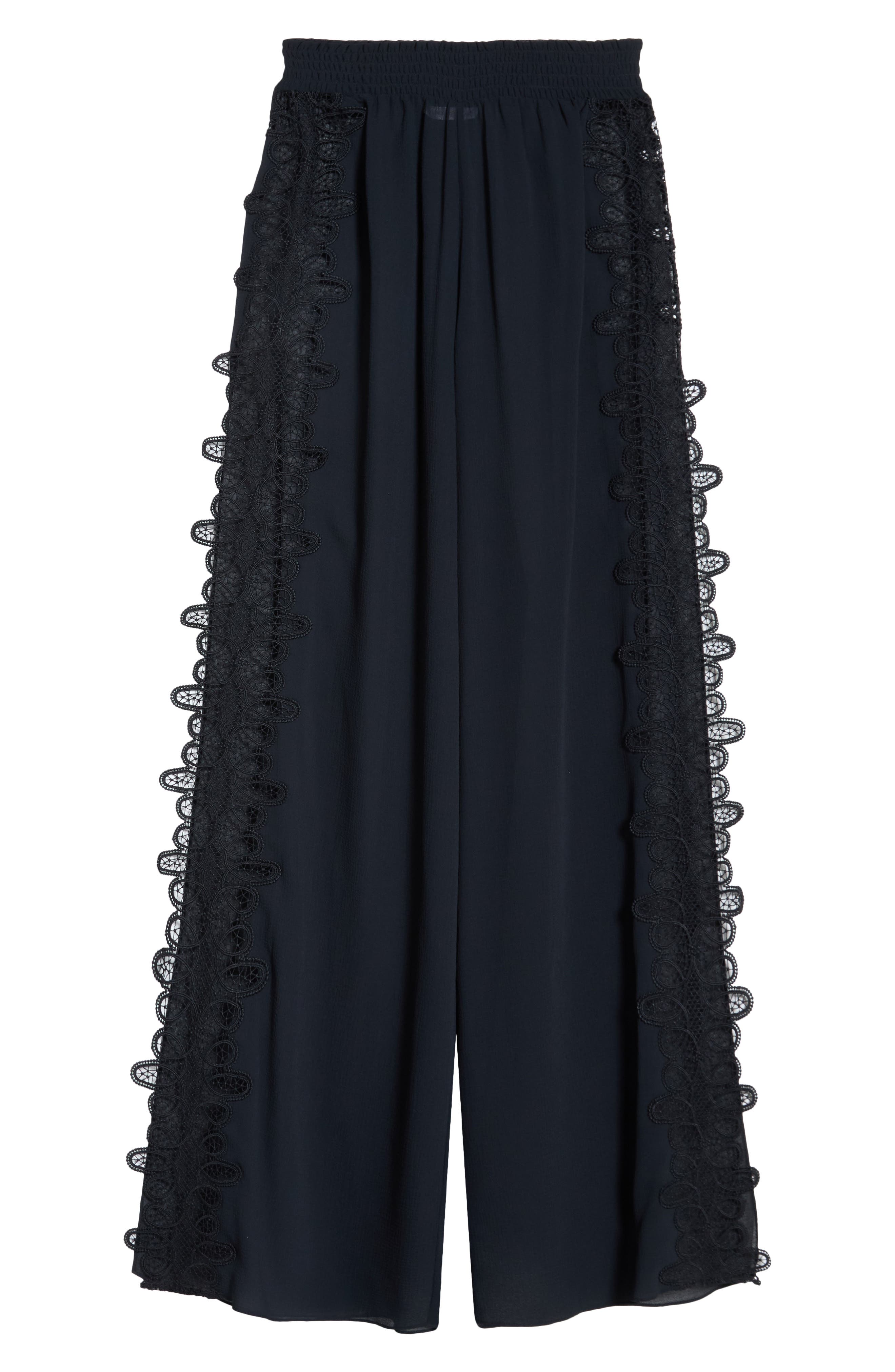 Athena Lace Semisheer Split Hem Wide Leg Cover-Up Pants (Women