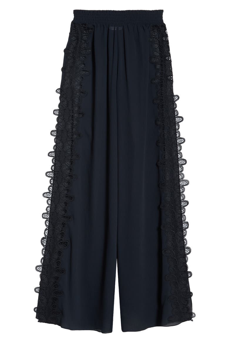 Athena Lace Semisheer Split Hem Wide Leg Cover-Up Pants, Alternate, color, BLACK
