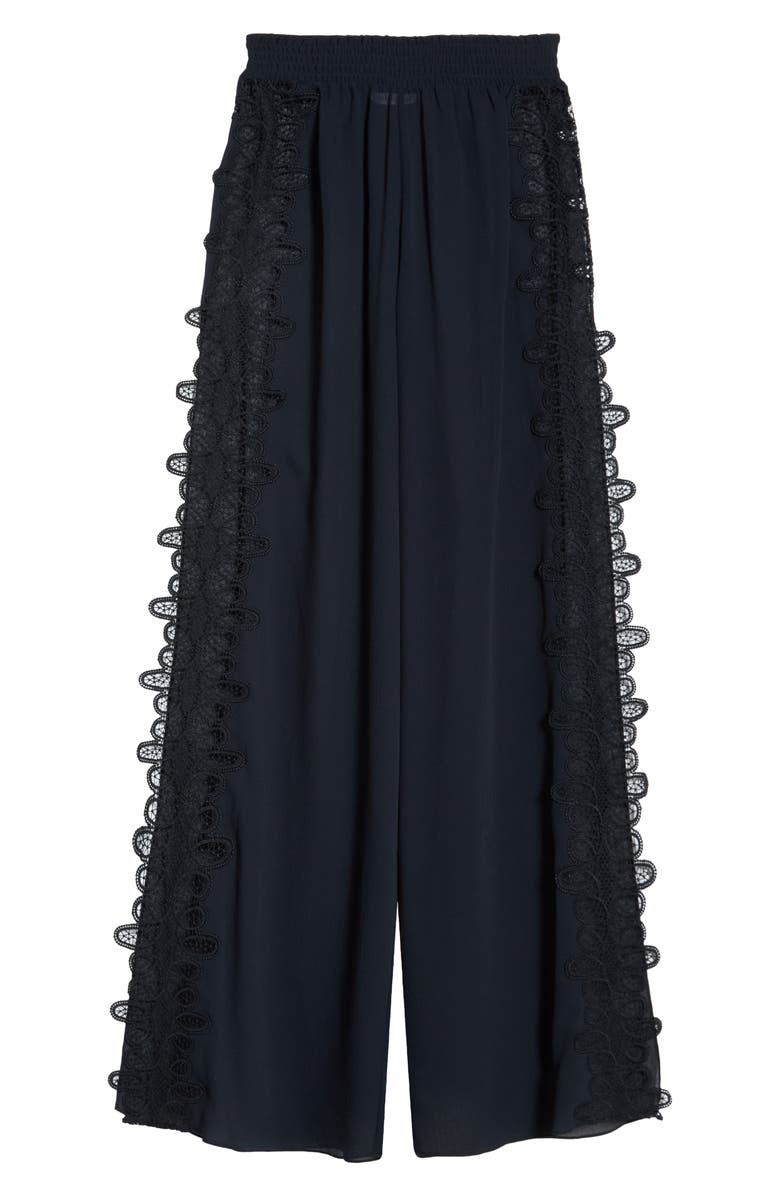Ramy Brook Athena Lace Semisheer Split Hem Wide Leg Cover-Up Pants, Alternate, color, Black