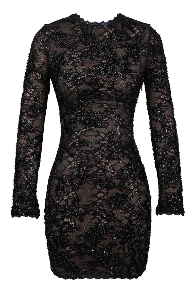 Aurielle Lace Backless Minidress, Alternate, color, BLACK