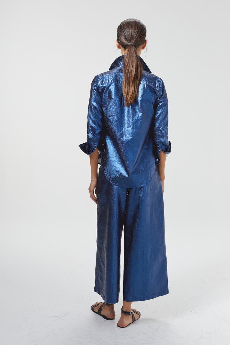 Culotte Metallic Linen Pant, Alternate, color, Metallic Dark Blue