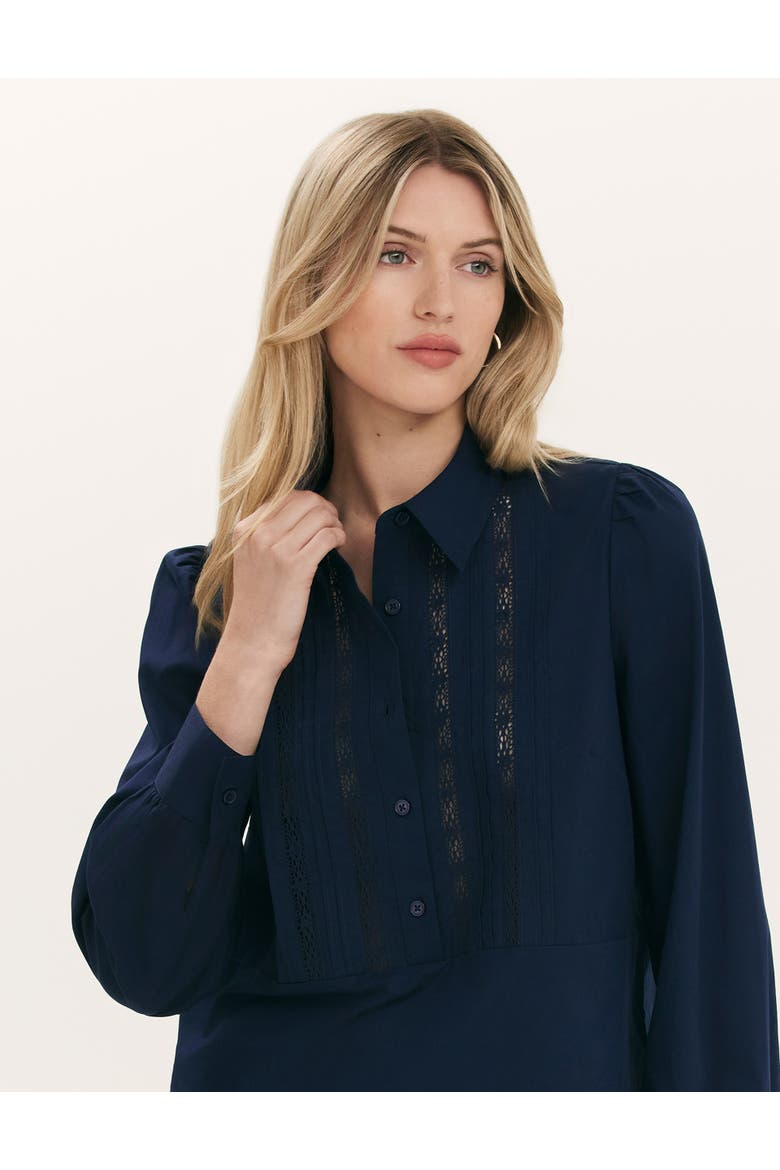 Remy Lace Detail Cotton Shirt, Alternate, color, Navy