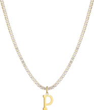 Adornia Initial Charm Tennis Necklace