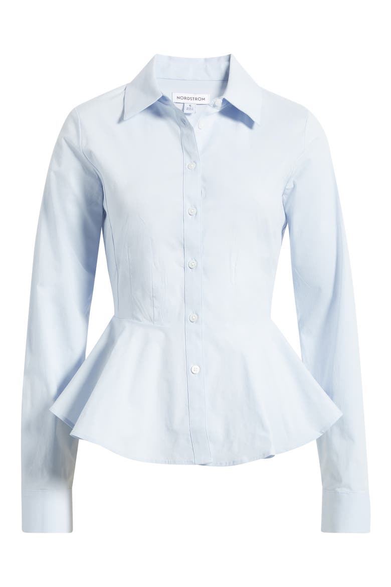Stretch Cotton Poplin Peplum Shirt, Alternate, color, BLUE DUSK