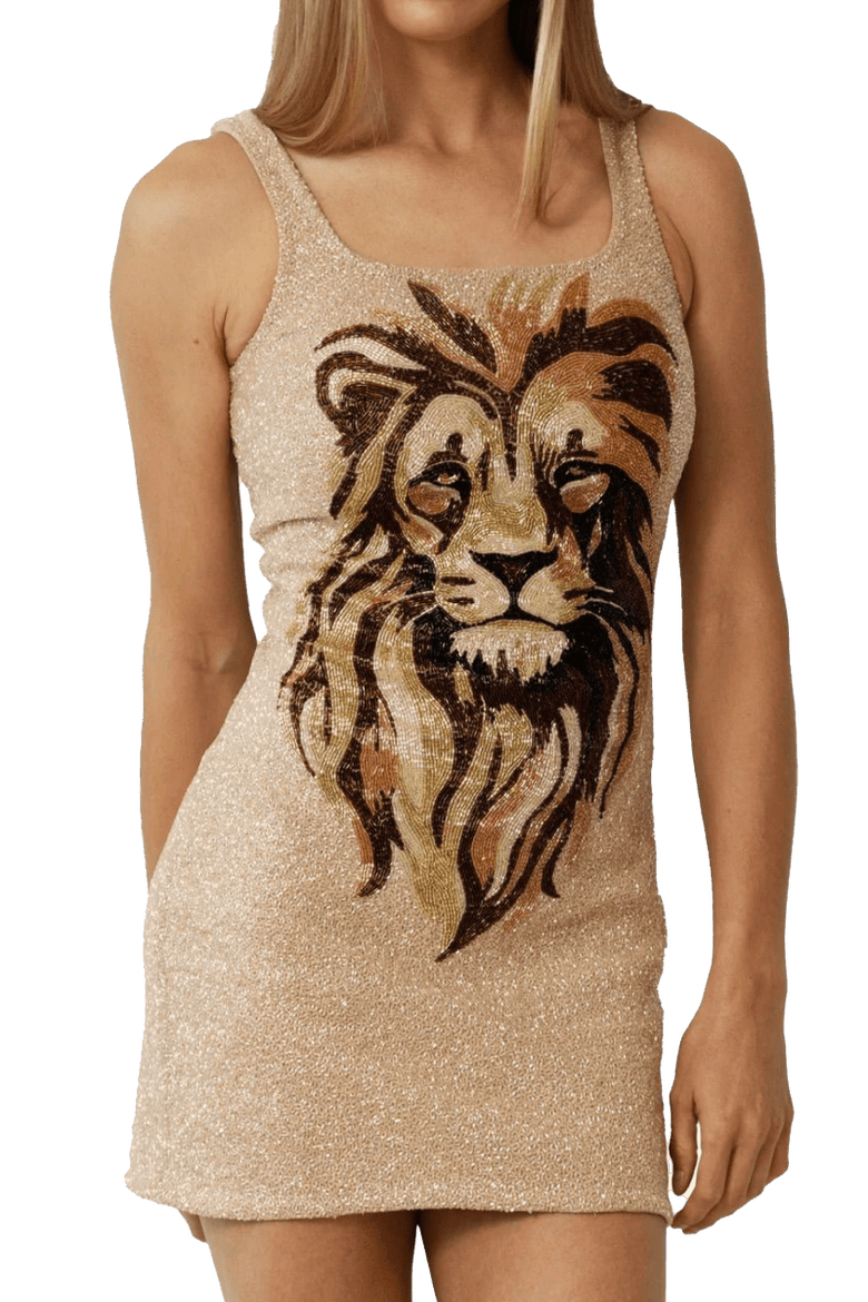 Majesty Hand Beaded Embellished Mini Dress, Main, color, Champagne