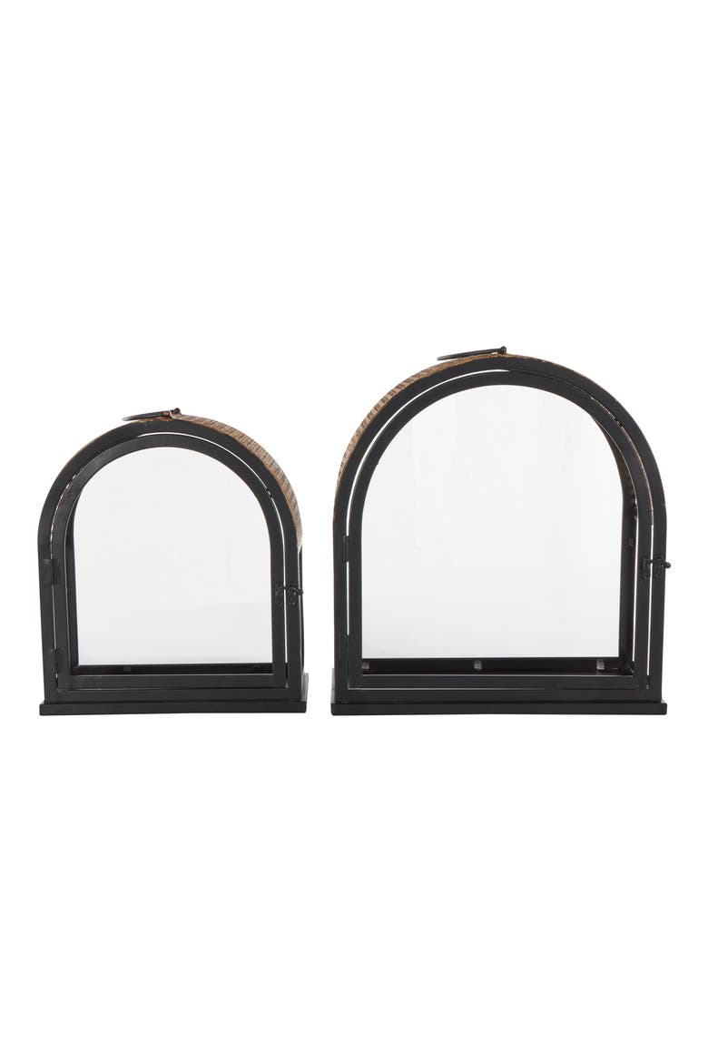 Set of 2 Lantern Candleholders, Alternate, color, BLACK