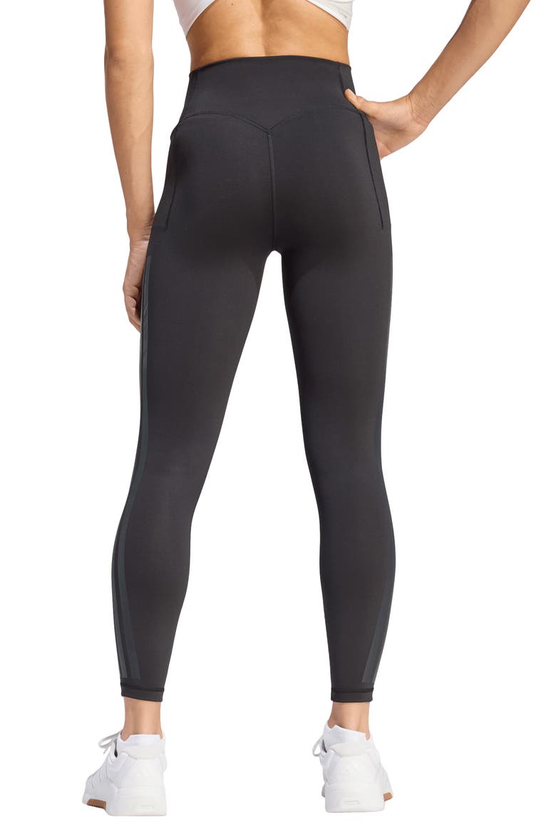 Optime Training 3-Stripes 7/8 High Waist Leggings, Alternate, color, BLACK