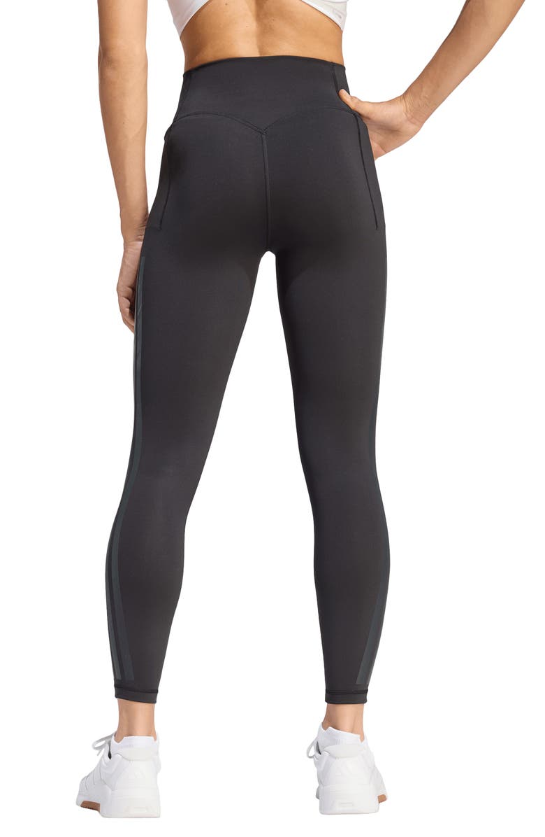 adidas Optime Training 3-Stripes 7/8 High Waist Leggings, Alternate, color, Black
