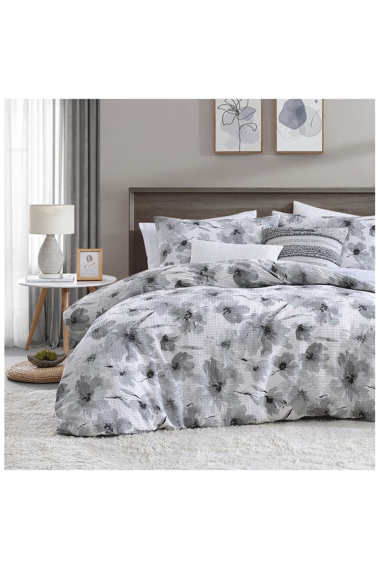 Modern Bloom Waffle Cotton Duvet & Sham Set, Alternate, color, GREY