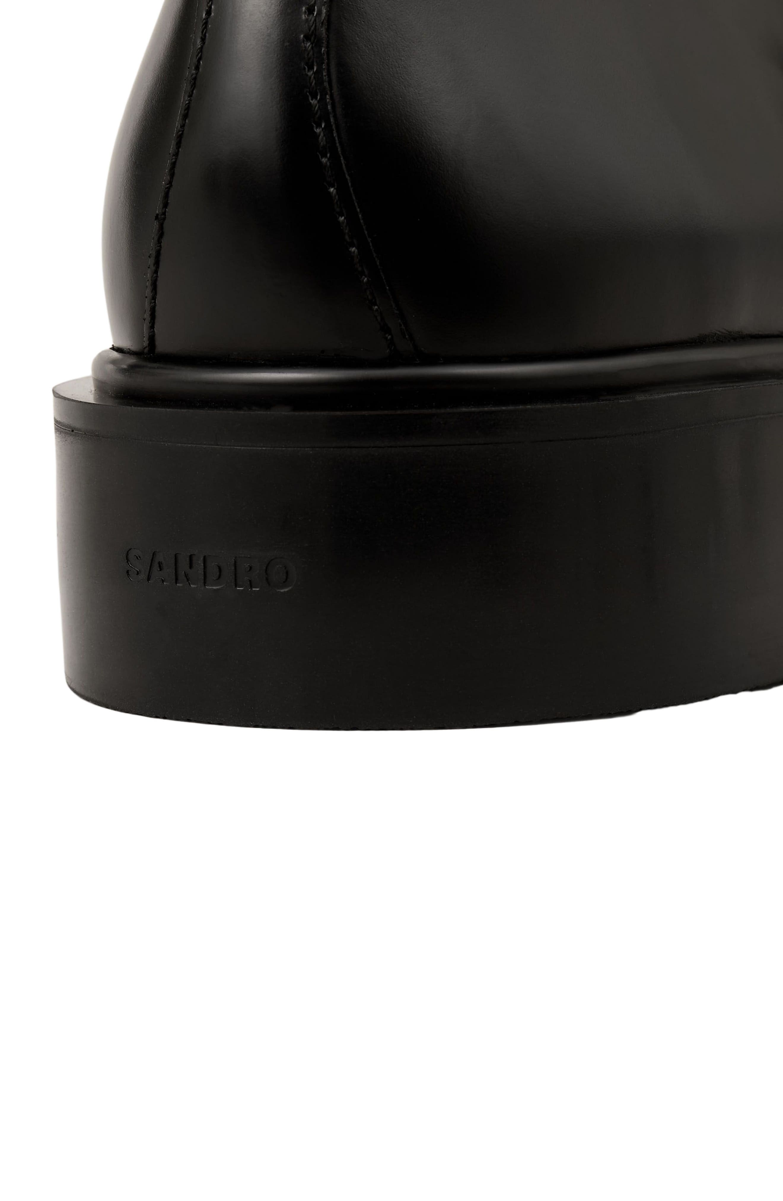 SANDRO Glazed leather derbies, Alternate, color, Black