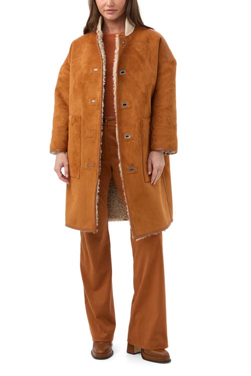 Trina Turk Spartan Reversible Faux Shearling And Faux Suede Coat In Brown