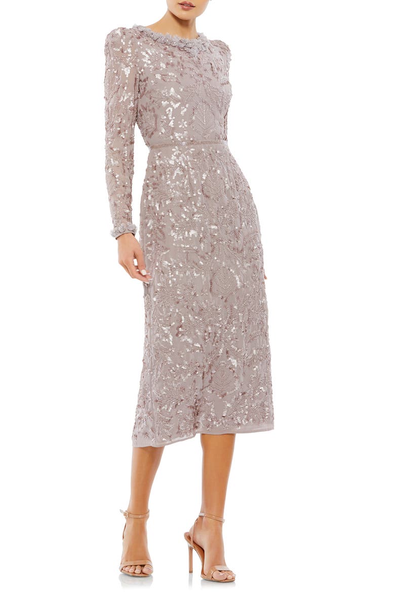 Embellished High Neck Puff Sleeve Fitted Dress, Main, color, MAUVE