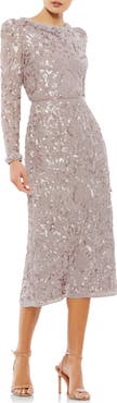 Mac Duggal Embellished High Neck Puff Sleeve Fitted Dress