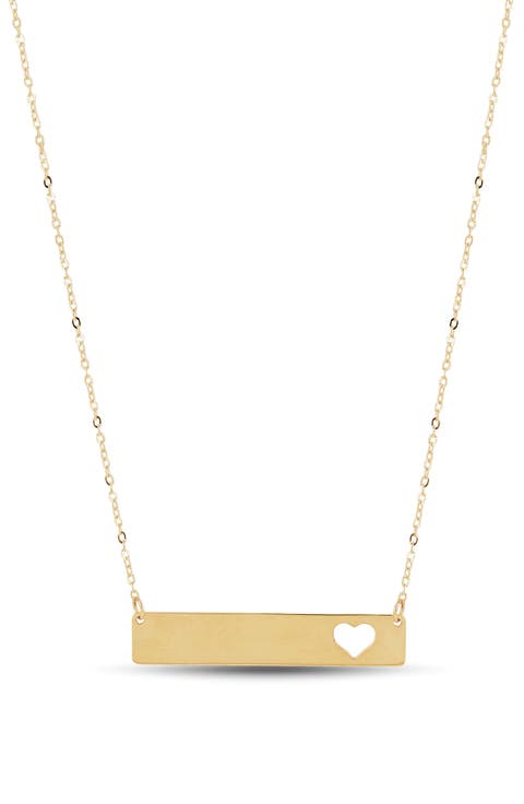 14K Yellow Gold Heart Cutout Bar Pendant Necklace