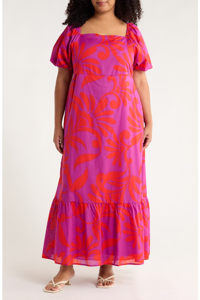Arona Floral Xena Cotton Maxi Dress, Main, color, PURPLE ORANGE MULTI