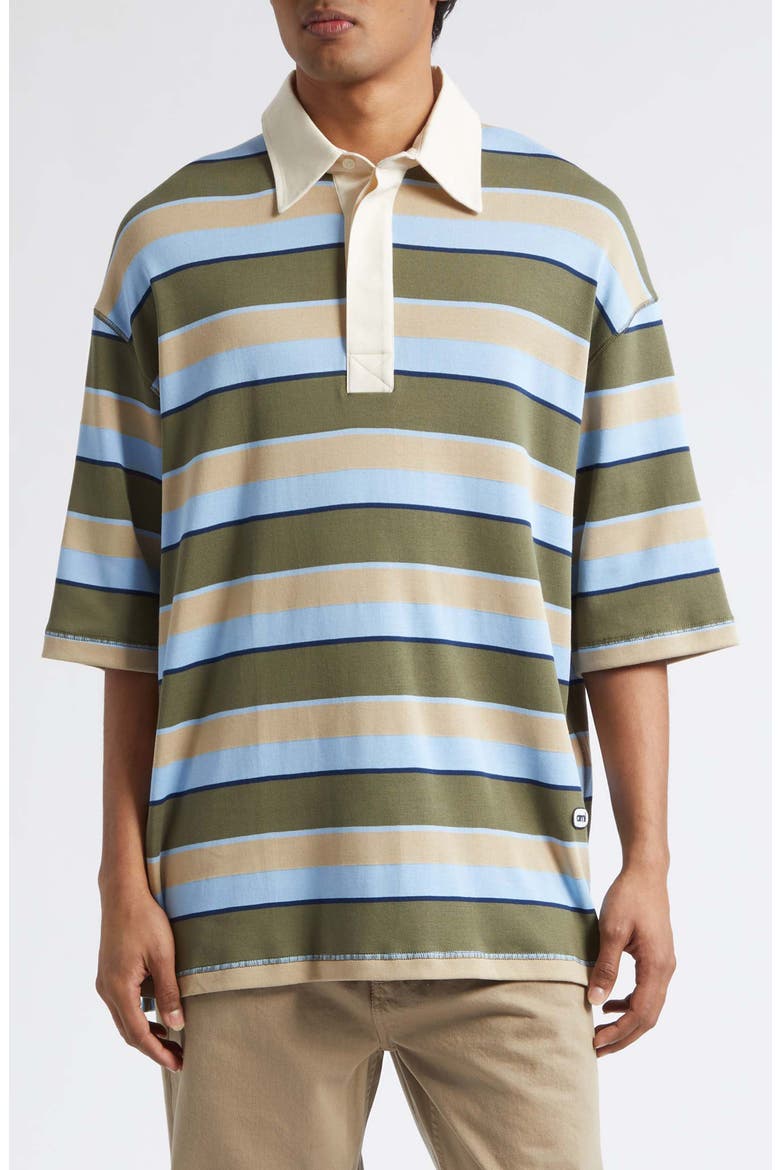 Oversize Stripe Cotton Polo, Main, color, BLEUCACH/ KAKI/ TAUPE/ ENCRE