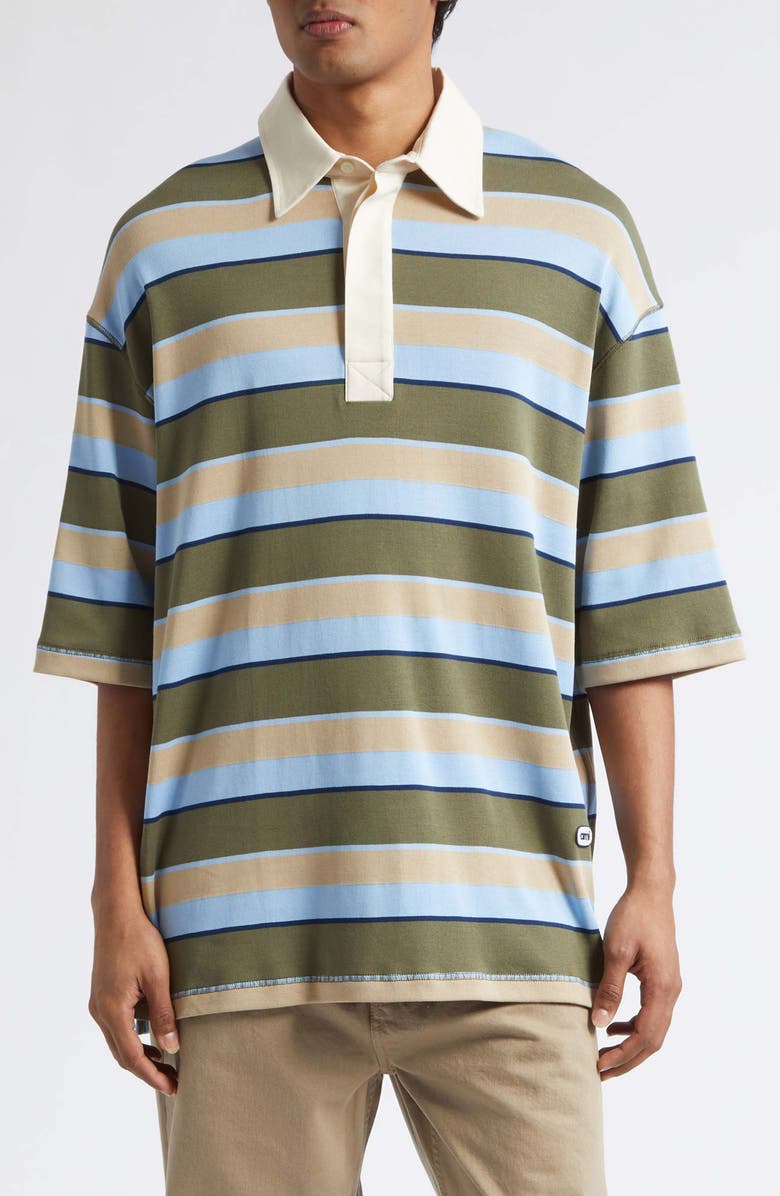AMI PARIS Oversize Stripe Cotton Polo, Main, color, Bleucach/ Kaki/ Taupe/ Encre