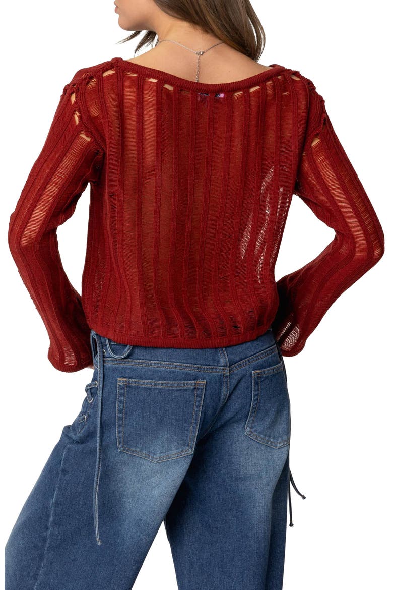 Sagir Sheer Ladder Stitch Crop Top, Alternate, color, BURGUNDY