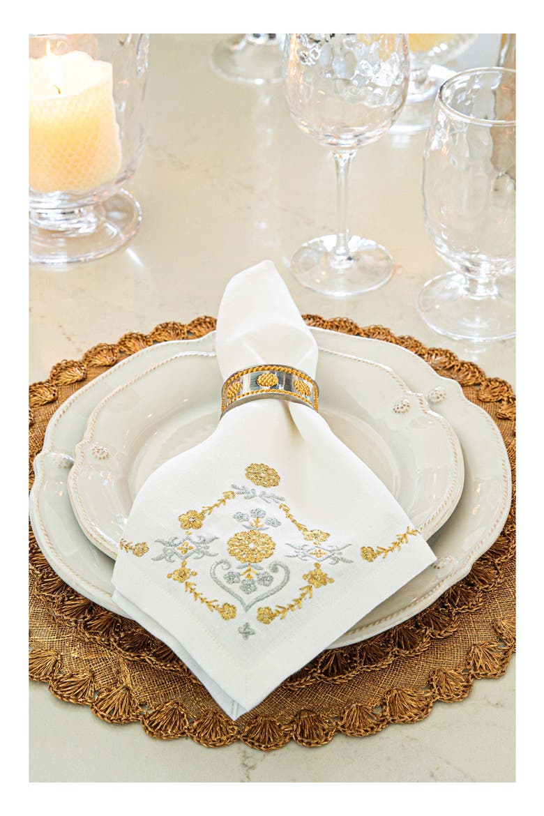 Heidi Set of 4 Embroidered Cotton & Linen Napkins, Alternate, color, GOLD/SILVER