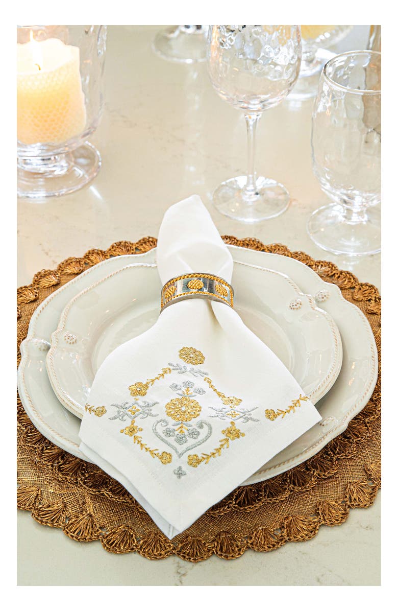 Juliska Heidi Set of 4 Embroidered Cotton & Linen Napkins, Alternate, color, Gold/ Silver