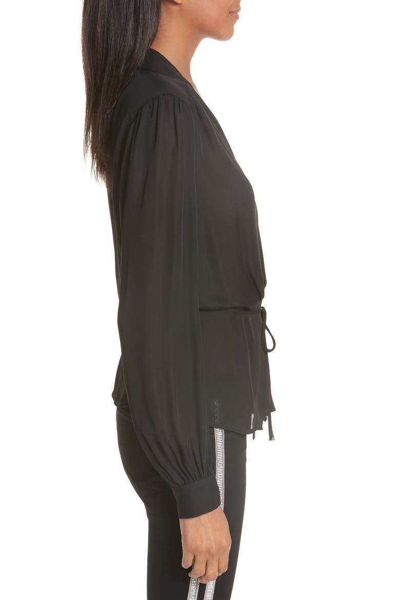 Cara Silk Wrap Blouse, Alternate, color, BLACK