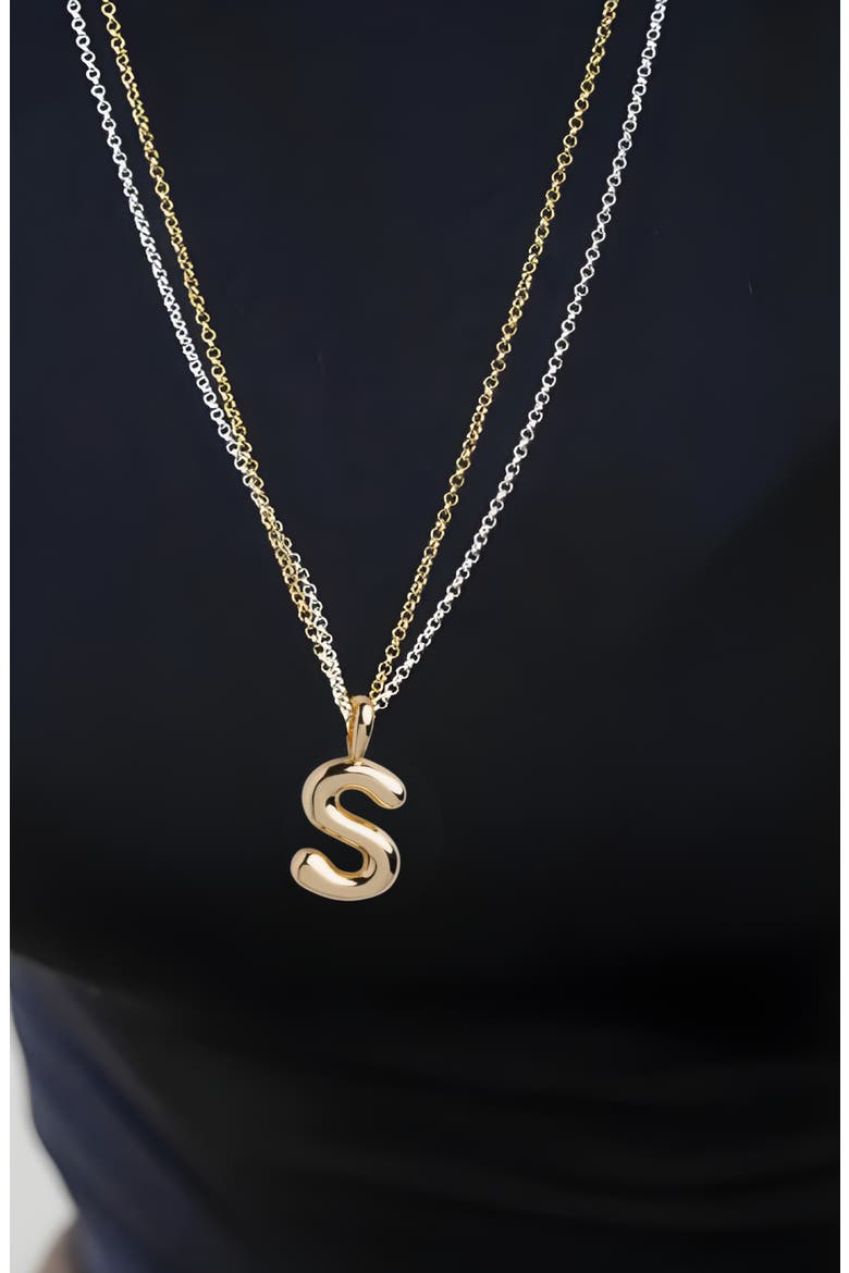 Puffy A Initial Pendant Necklace, Alternate, color, TWO TONE