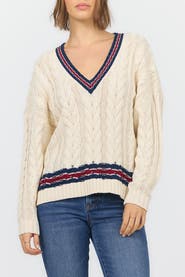 Dear John Kairi Long Sleeve V-Neck Cable Knit Sweater