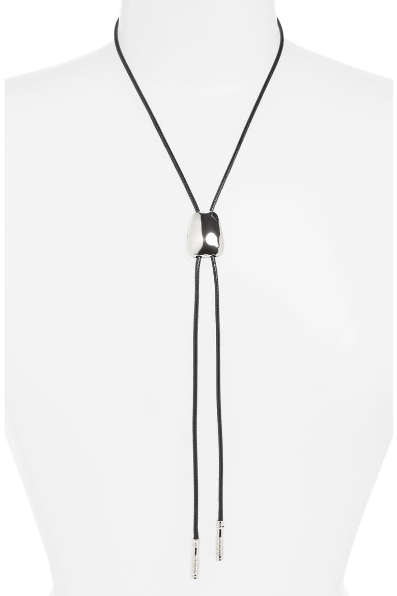 Faux Leather Bolo Necklace, Main, color, BLACK- SILVER