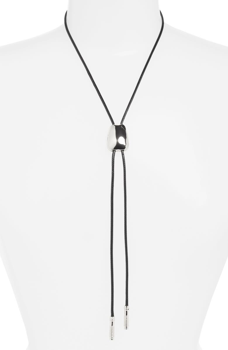 Open Edit Faux Leather Bolo Necklace, Main, color, Black- Silver
