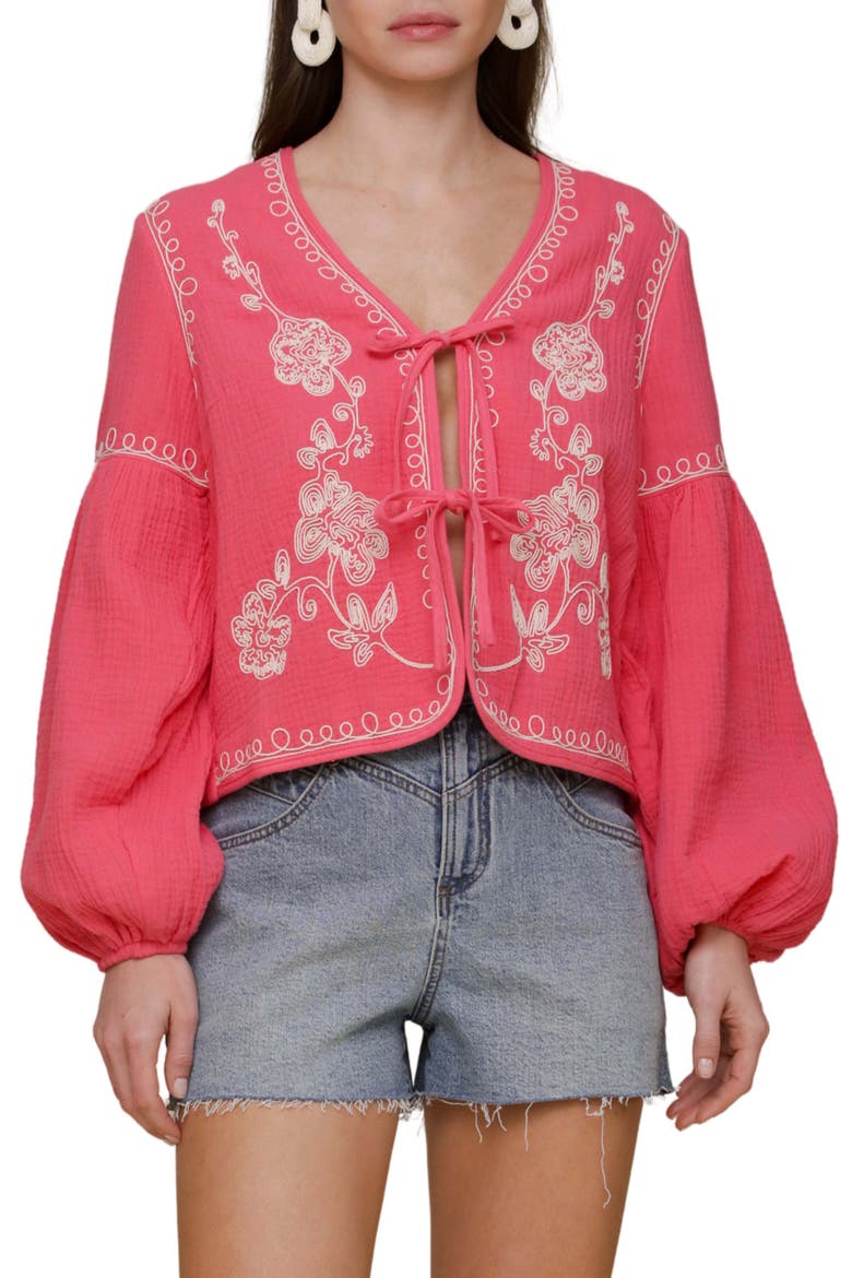 Embroidered Blouson Sleeve Jacket, Main, color, HONEYSUCKLE