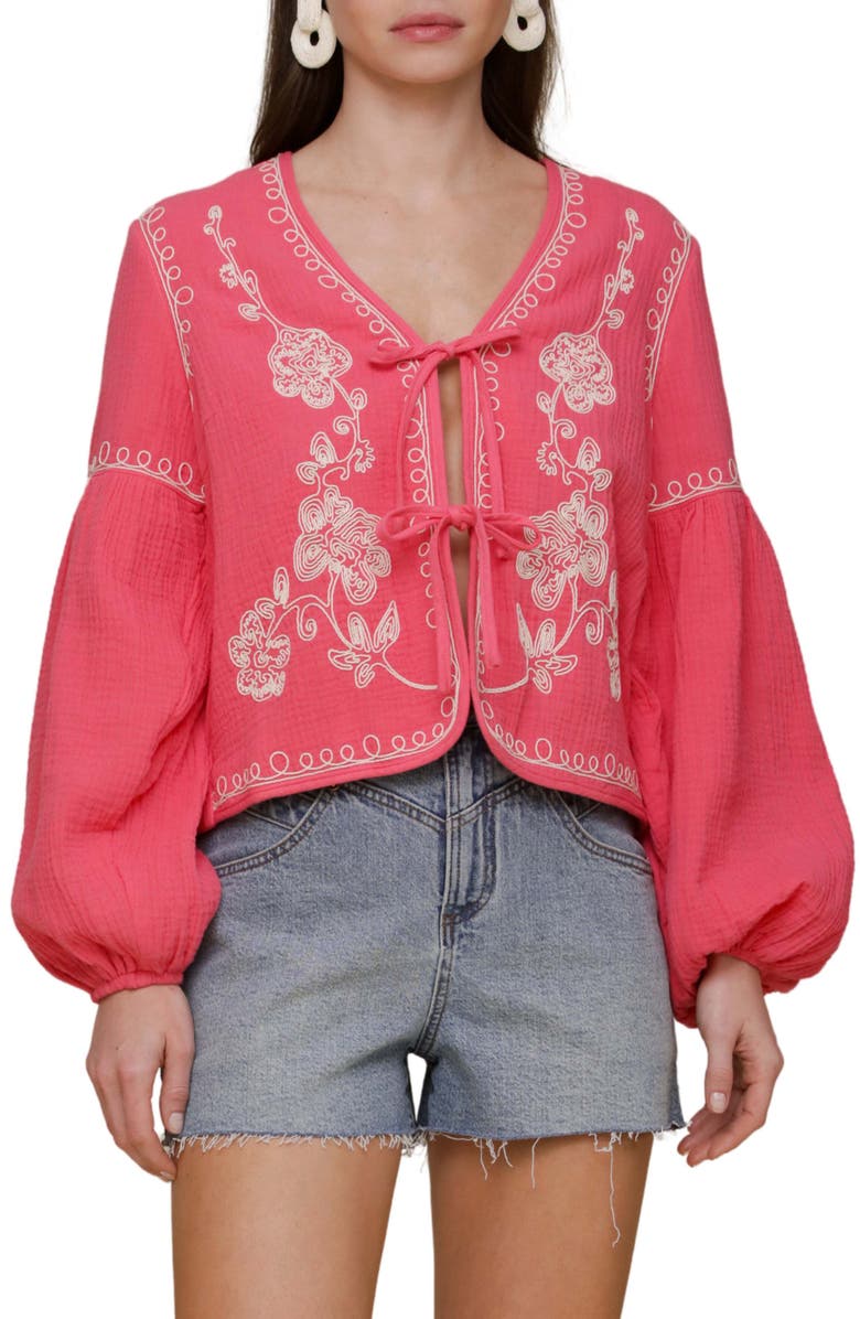 Avec Les Filles Embroidered Blouson Sleeve Jacket, Main, color, Honeysuckle