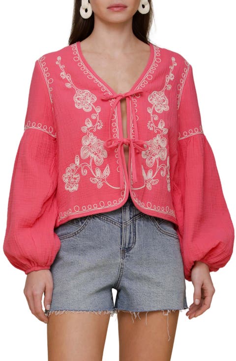 Embroidered Blouson Sleeve Jacket