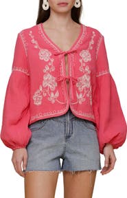 Avec Les Filles Embroidered Blouson Sleeve Jacket