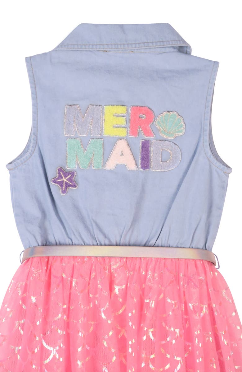 Zunie Kids' Mermaid Rainbow Foil Mesh Mixed Media Dress, Alternate, color,