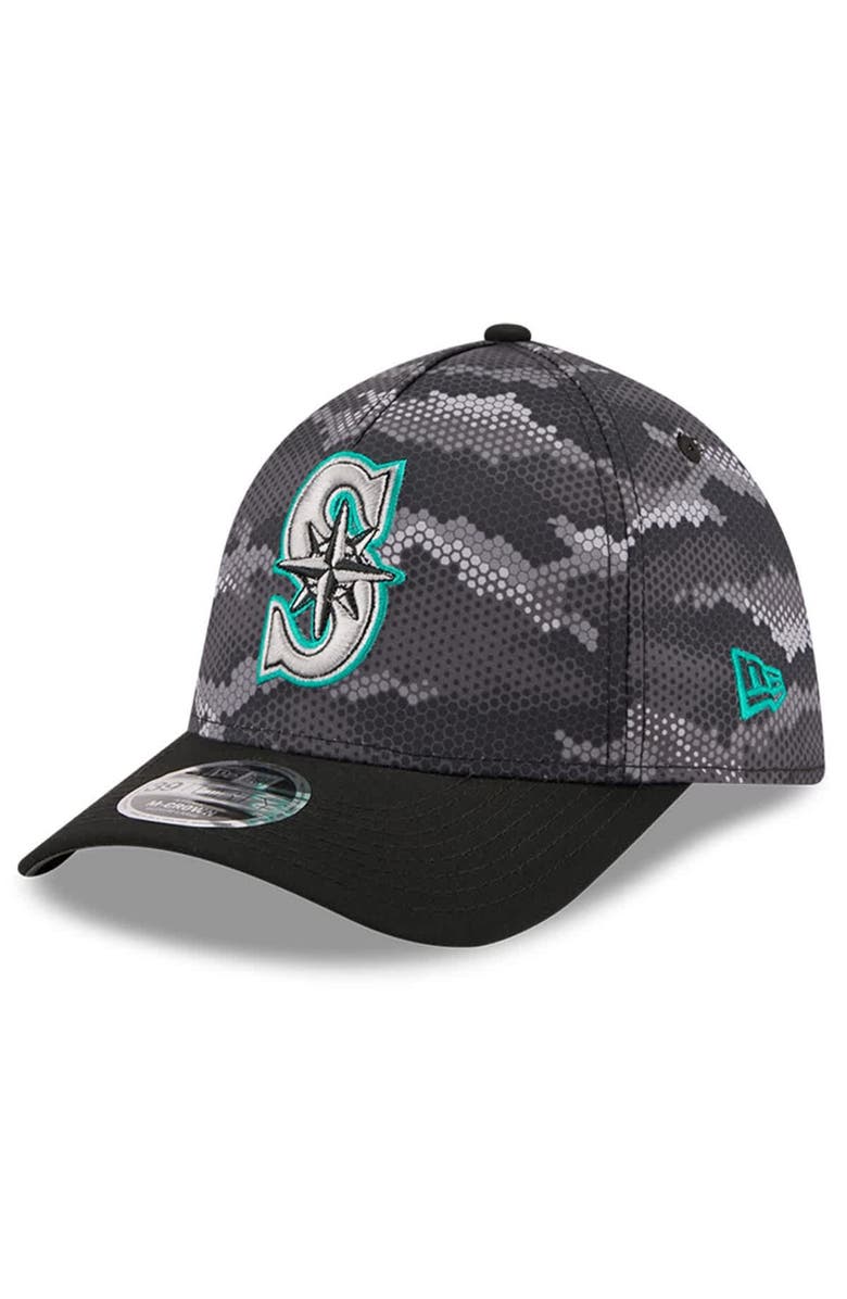 New Era Men's New Era Black Seattle Mariners Camo 39THIRTY A-Frame Flex Hat, Main, color, Black