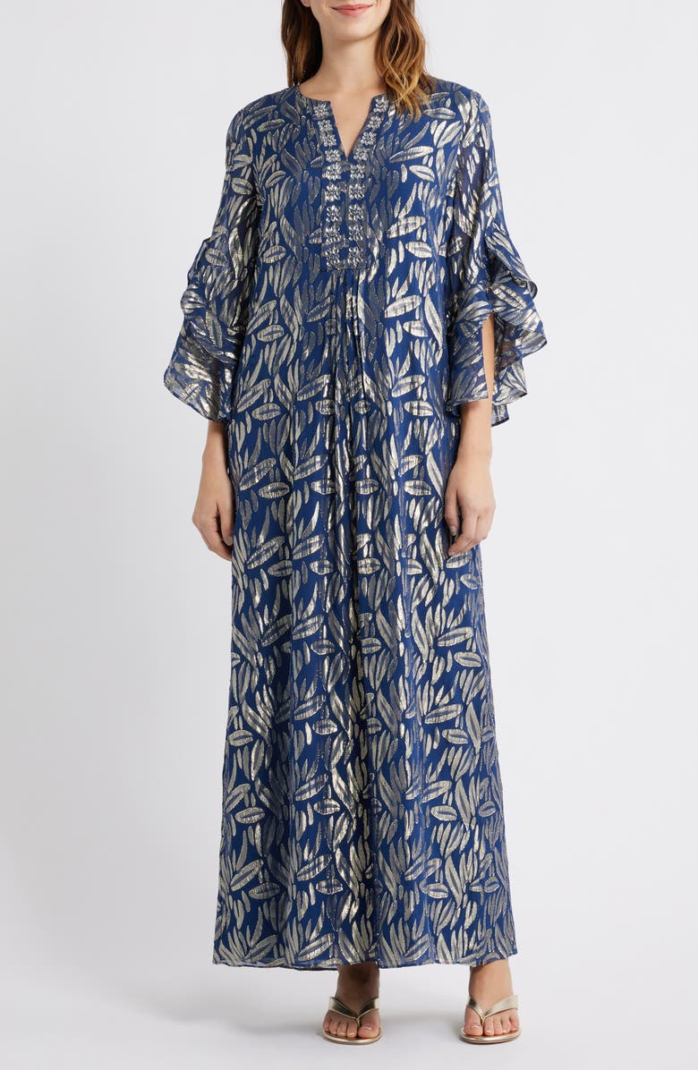 Lilly Pulitzer<sup>®</sup> Bellina Silk Maxi Dress, Main, color, Navy Leafy Babe