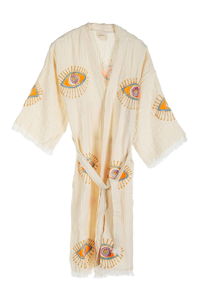 Aria Evil Eye Handmade Cotton Robe Cover-Up, Main, color, White