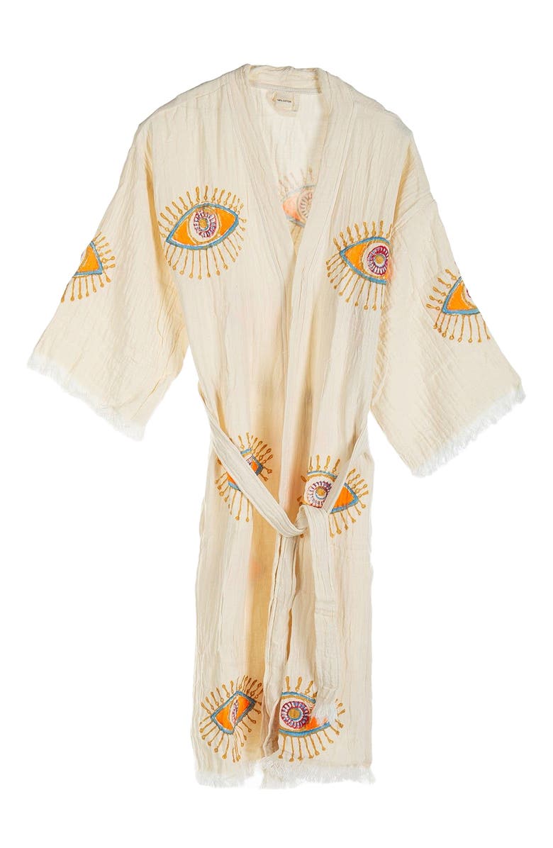 Forever & Always Shoes Aria Evil Eye Handmade Cotton Robe Cover-Up, Main, color, White
