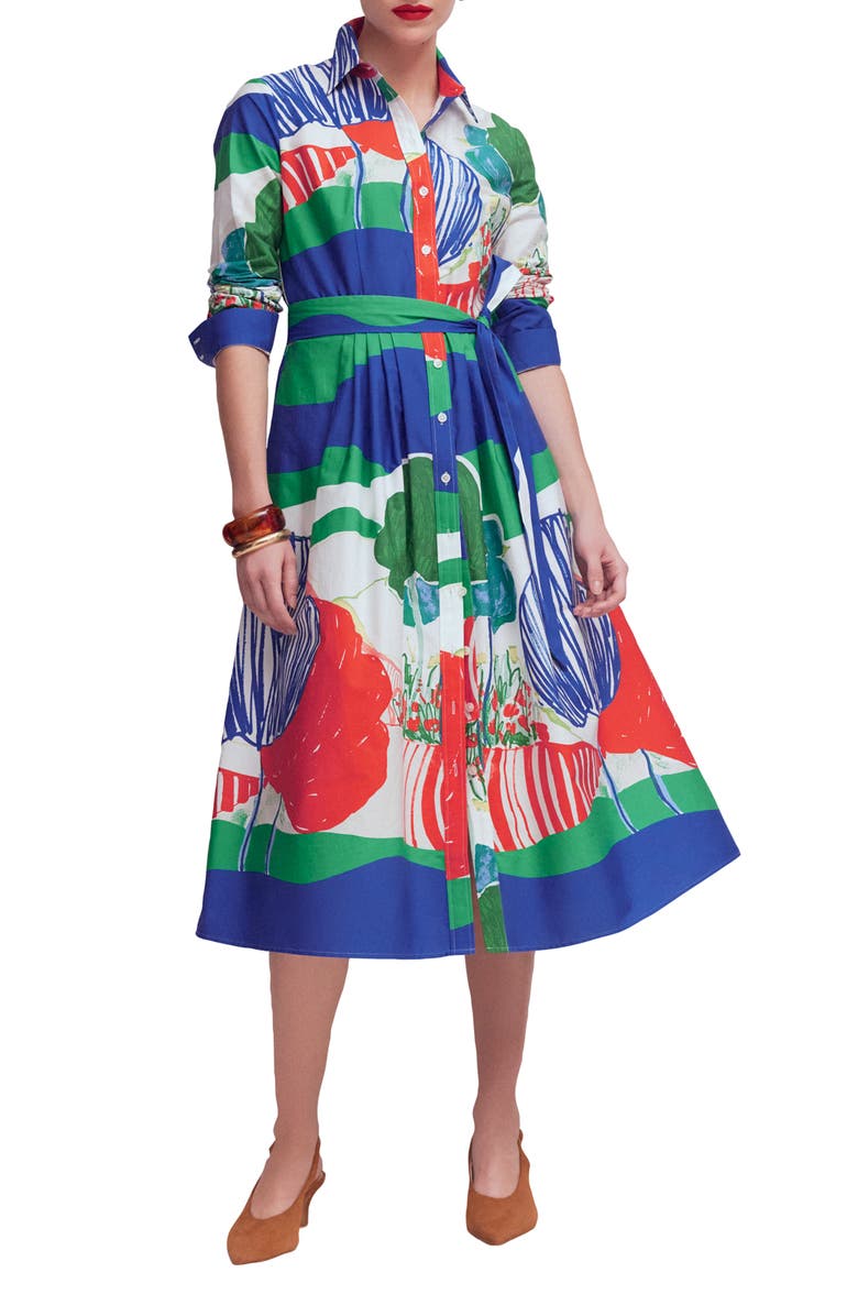 Boden Alexa Long Sleeve Midi Shirtdress, Main, color, Multi Scenic