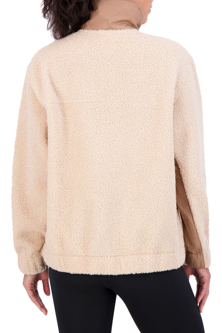Woven Trim Faux Shearling Pullover, Alternate, color, CREAM