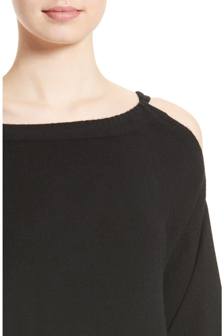 Convertible Cold Shoulder Cashmere Sweater, Alternate, color, BLACK