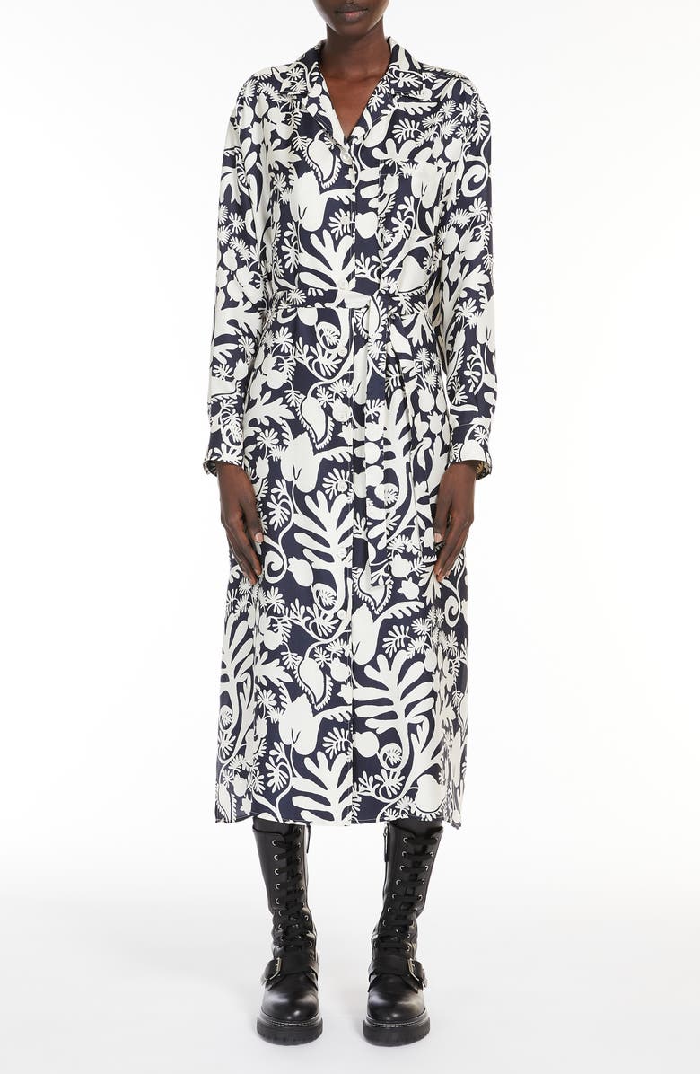 Weekend Max Mara Gaia Floral Long Sleeve Silk Shirtdress, Main, color, 