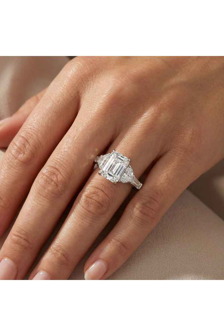 Certified 4 1/2Ct Tessa Emerald Engagement Ring 14k Gold Lab Grown, Alternate, color, 14k White Gold