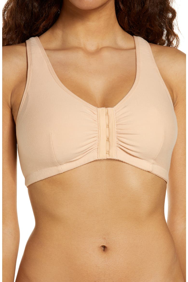 Fleur Front Clasp Wireless Leisure Bra, Main, color, NUDE