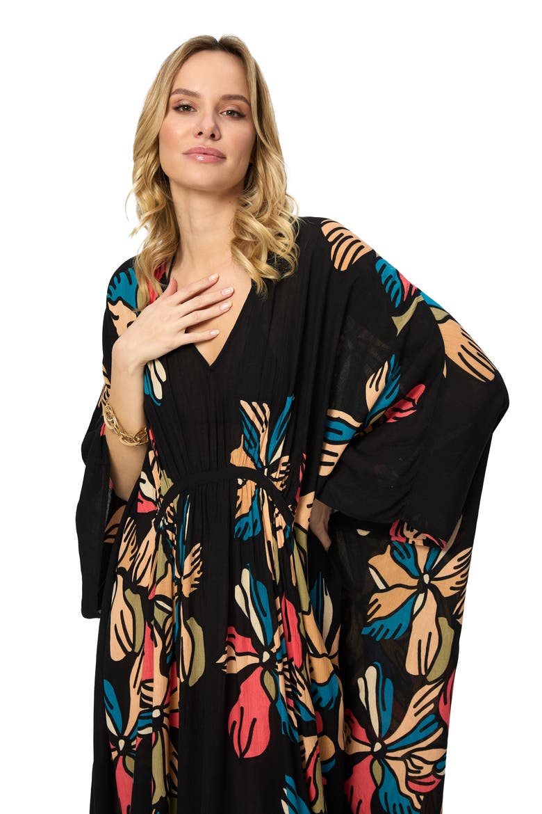 Island Bloom Caftan, Alternate, color, BLACK